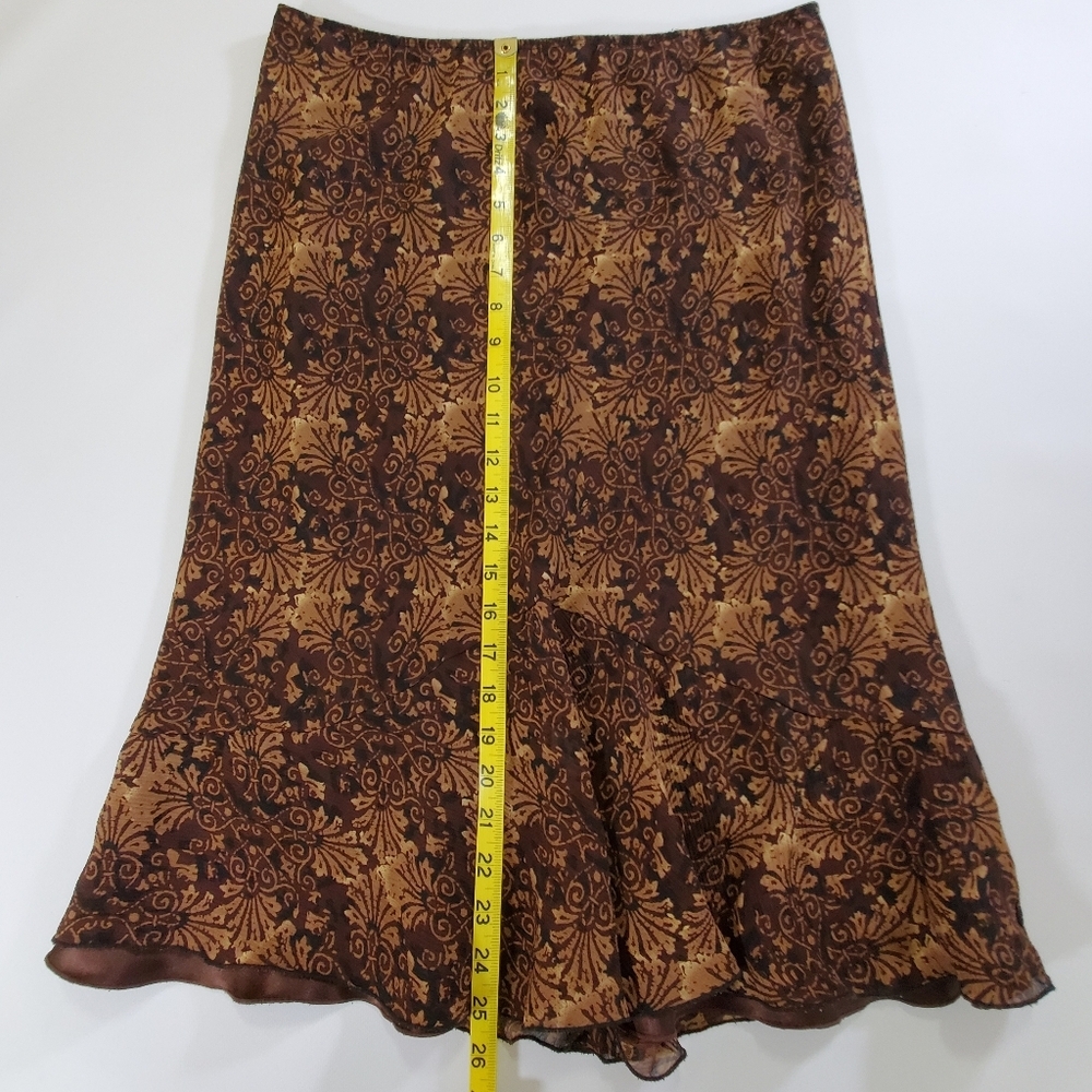2536 * Biyaycda Career Vintage Flowy Hem Midi Skirt Brown Tan Gold Print Size S - Picture 8 of 8